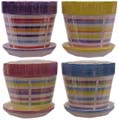 M3076  Ceramic Pot W/ Saucers & Pearlized Stripes  **Set of 4**