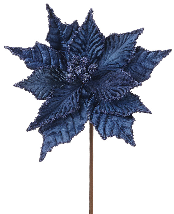 40018N 9" Navy Blue Poinsettia Stem