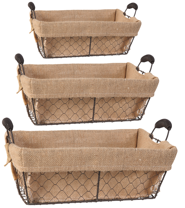 33465AB Rectangle Chicken Wire Burlap Baskets
